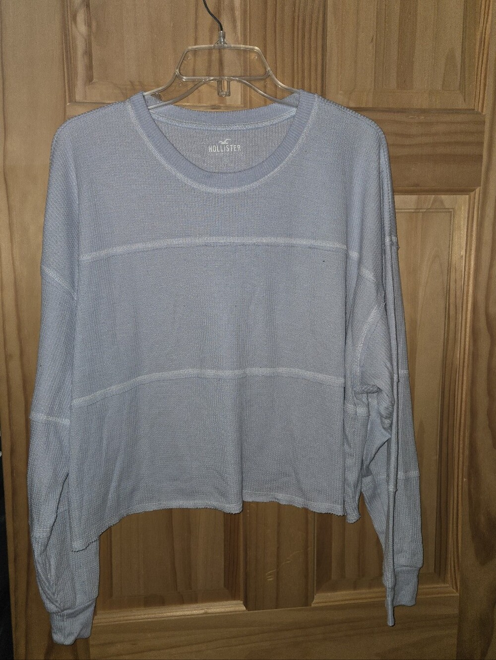 Hollister Women's Pale Blue Waffle Knit Crop Top